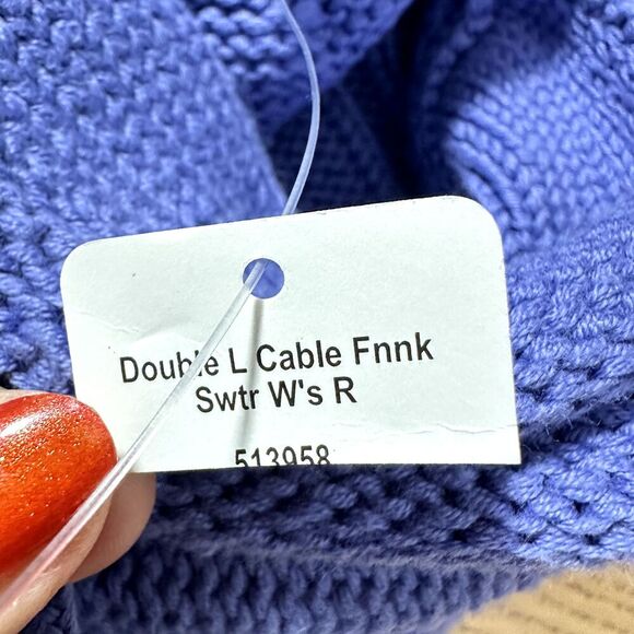 LL Bean Double L Mixed Cable Sweater Womens Sz L Larkspur Funnel Neck Cozy NWT - Picture 12 of 15